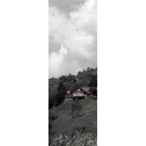 Tableau sur toile parapentes Col Forclaz 30x97 cm - Impression sur Toile Murale Décorative - Image imprimée en HD sur Toile - Toile sur Châssis en Bois FSC - Fabriqué en France (1/4)