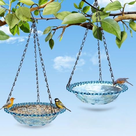 Juego de 2 bebederos colgantes para pájaros, comederos colgantes para exteriores, bebedero para pájaros, decoración de jardín, azul (1/5)