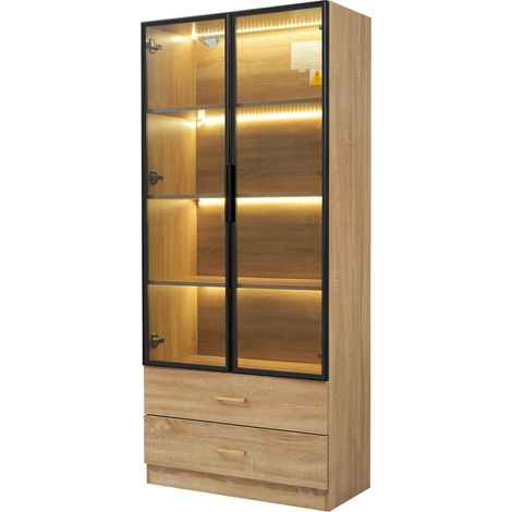 GagaMeuble salle de bain 75 cm, 2 tiroirs, 2 portes, porte vitrée (1/5)