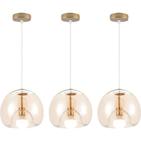 3pcs Moderne Suspension Luminaire Industriel,25cm Lustre Vintage Abat-jour en Verre Lampe de Plafond Style Nordique pour Salon (1/5)