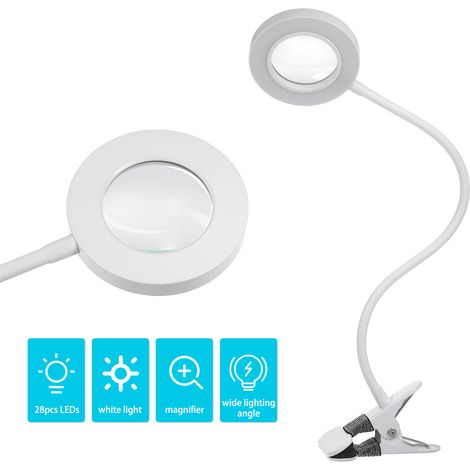 Lampe de table à pince avec charge directe USB, lampe loupe mains libres pour travaux de précision, éclairage LED lumineux avec loupe pour la lecture et les loisirs créatifs (1/5)
