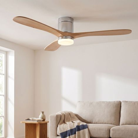 Ventilateur de plafond avec lumière, diamètre 132 cm, 3 températures de couleur, pales en bois massif, style nordique moderne, Bois naturel (1/5)
