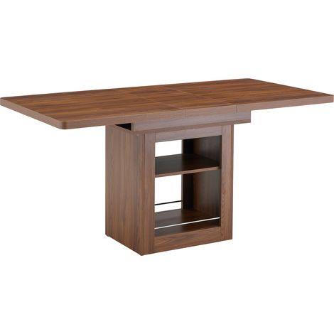 Mesa de comedor extensible de MDF color nogal con balda, 160 x 80 x 75,5 cm, para 4-8 personas (1/5)