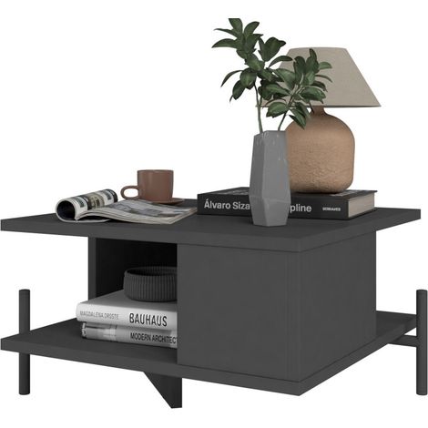 Table Basse Rectangle Pieds Métal Noire L 51.5 H 26 P 44.5 cm (1/5)