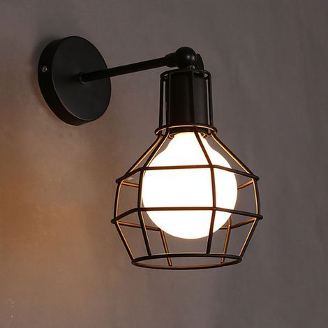 Vintage metal light cage, wall-mounted lampshade frame, industrial style for hallway/hallway, bulb not included, Type B (1/5)