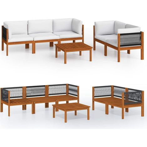 Maison Exclusive - Set da giardino 6 pezzi con cuscini in legno crema, acacia e corda (1/5)