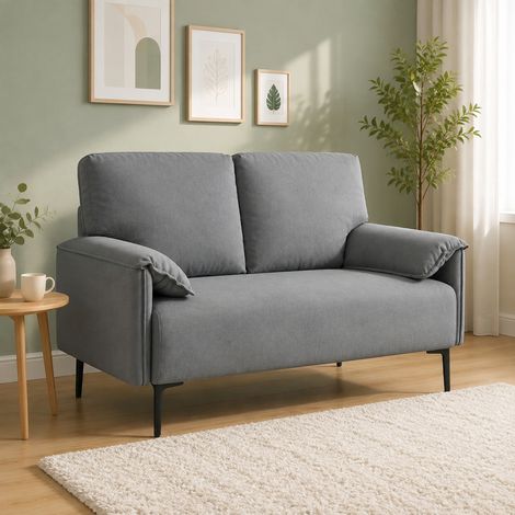Divano 2 posti, rivestimento vellutato, cuscini grandi, grigio DESVIAE (1/5)
