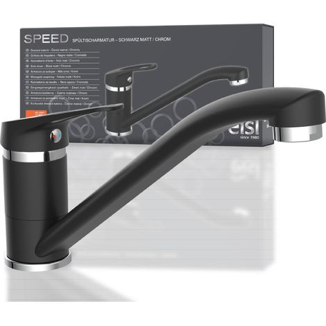 EISL SPEED NI182SCR-B Rubinetto lavello cucina, miscelatore cucina girevole a 360°, ideale per il doppio utilizzo con una sola mano, rubinetto cucina, nero/cromo (1/5)