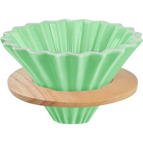 Goutteur à café en céramique avec support en bois pour verser sur la cafetière élégante en forme de fleur V60 pour 1 à 2 tasses, accessoires d'infusion lente pour la maison, les cafés, les (1/5)