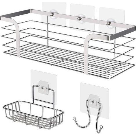 Shower Shelf, Soap Dish, Towel Hook, Bathroom Accessory, Bathroom Storage, SUS 304 Stainless Steel, Set of 3 (1/5)
