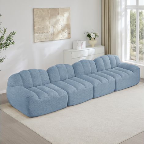 Canapé modulable 4 places bleu, sans structure, mousse haute densité 32D (1/5)