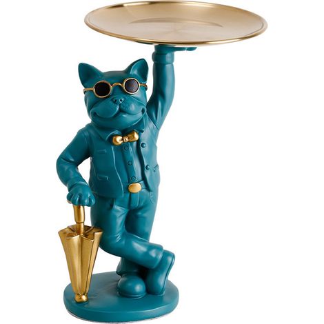 Plateau de rangement de bureau en résine, motif bouledogue vert, idéal pour la décoration de votre porche ou maison.