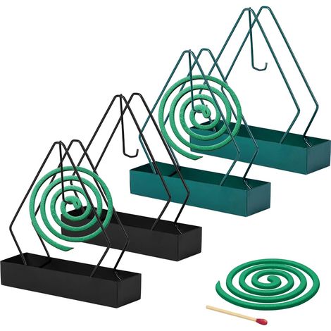 Porta repellente per zanzare a spirale, porta repellente per zanzare a spirale, set portatile triangolare in metallo per uso domestico in interni / 2 pezzi verdi + 2 pezzi neri (1/5)