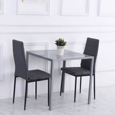 Table à manger carrée 4 personnes en verre trempé gris, petite table de cuisine 75 x 75 x 75 cm, structure acier, compacte et moderne pour salle à manger  CHICFURN (1/5)