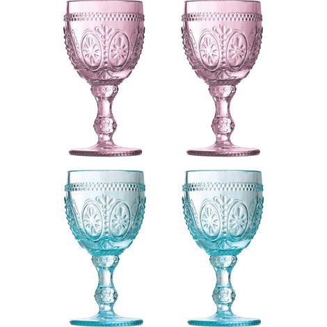 Premier Housewares Fleur 2 Pink and 2 blue Glasses - Set of 4 (1/5)
