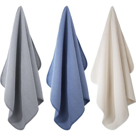 3 Premium Microfiber Kitchen Towels - Honeycomb Fabric - Dark Blue/Grey/Off-White - 40 x 71 cm (1/5)