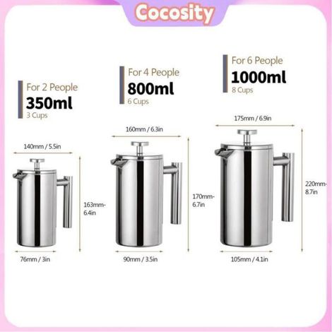 Cocosity cafetière à double mur à double mur 800 ml de cafetière de presse française electromenager cafetiere 800 ml 350ML (1/5)