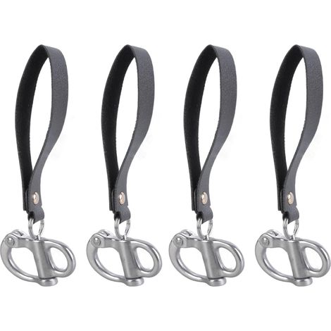 Lot de 4 loquets en acier 316 à dégagement rapide avec ceinture en cuir pour escalade - Pour une fixation stable - Poignée en cuir - Clip à dégagement rapide (1/4)
