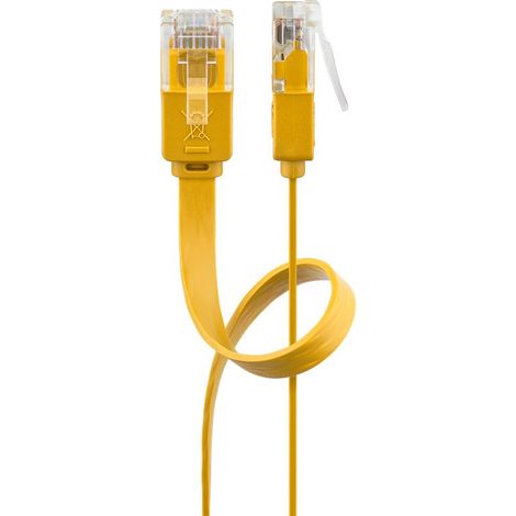 CAT 6 Câble Patch Plat, U/UTP, jaune, conducteur en cuivre (CU). Longueur de câble 0.5 m (1/2)