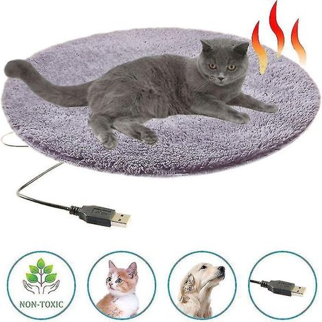Tapis chauffant pour animaux, 40 cm, étanche, électrique, pour chiens et chats, doux, confortable et lavable, gris (1/4)