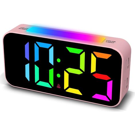 Despertador potente para dormitorios, ideal para personas con sueño profundo, reloj nocturno digital con luz nocturna, pantalla grande, doble alarma y función de repetición (rosa). (1/5)