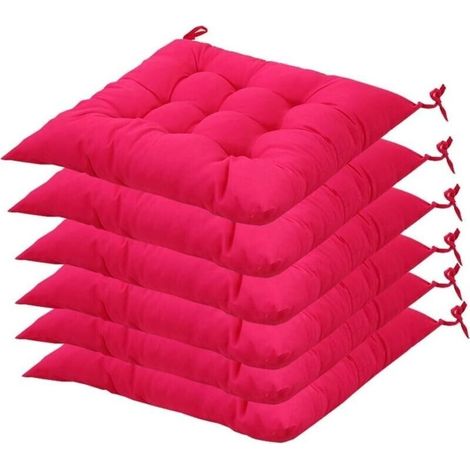 Set of 6 square chair cushions 40 x 40 cm, quilted, comfortable and colorful, for indoor and outdoor use (rose red)