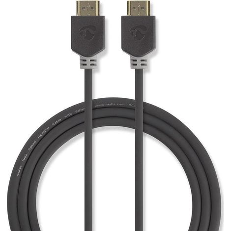 Cable hdmi de alta velocidad con ethernet conector hdmi conector hdmi 4k60hz arco 18 gbps 050m redondo pvc antracita caja con ventana