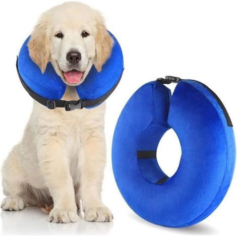 (Blu) Collare protettivo gonfiabile per cani con chiusura regolabile per il recupero post-operatorio o post-infortunio - M (1/4)
