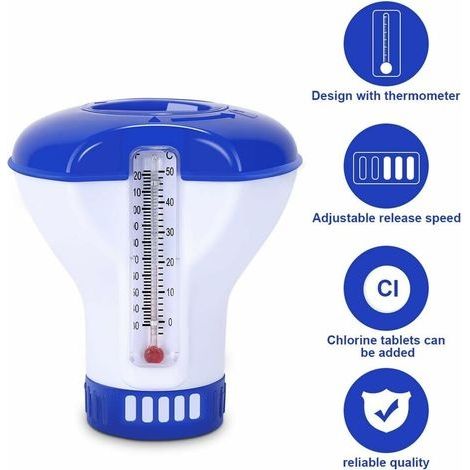 Schwimmender Pooldiffusor, Poolchlordiffusor mit Thermometer, automatischer Chlordiffusor für alle Pools, Spas, Whirlpools, Aquarien und Fischteiche (1 Stück) (1/4)