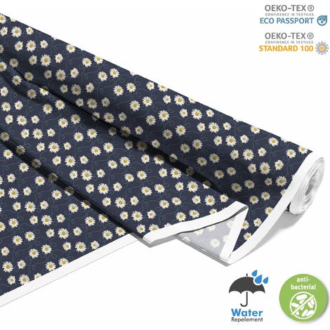 Outdoor dekostoffe oxford - Motiv Gänseblümchen auf marineblauem I DX638 (1/5)