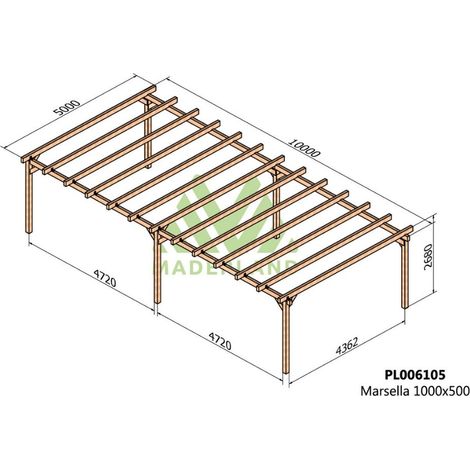 Cochera y Pérgola de Madera Laminada Lugo (Maderland) - 1000 x 500 cm (1/3)
