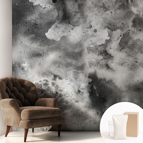 Papier peint intissé mural classique avec imprimé motifs décoratifs design élégant non‑tissé Nuages gris 250x250 cm (1/5)