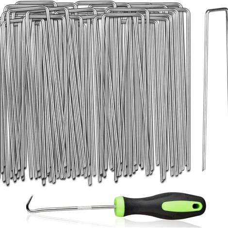 Sardines de Fixation Kit de 50 Sardines de Fixation Bache, 50 Pièces Piquets de Jardin Robustes - Agrafes Épaissies en Acier Galvanisé pour Fixer Les Toiles Anti-Mauvaises Herbes (1/5)