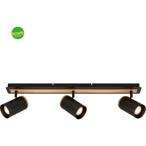 Briloner DUTA Plafoniera, orientabile, attacco GU10, 3 luci, legno nero, 70 x 14,5 cm (1/5)