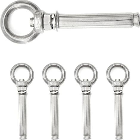 Lot de 5 vis à œil ancre en acier inoxydable M8 x 100 mm avec anneau d'extension pour construction en béton et maçonnerie (M8 x 100 mm) (1/5)