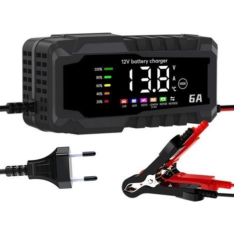 6A12V LiFePO4 Chargeur de Batterie Intelligent, Chargeur Batterie avec écran Tactile LED
