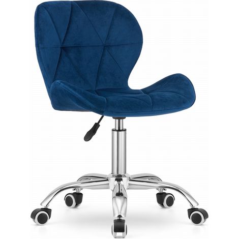 Fauteuil pivotant Avola en velours bleu marine – Hauteur réglable 42-53cm – Pied chromé à 5 branches sur roues – Design ergonomique (1/5)