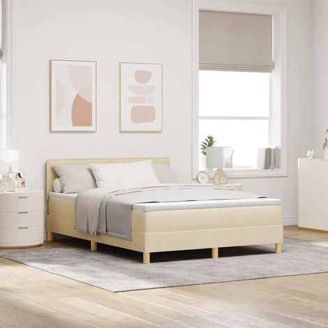 LED Boxspringbett mit LED-Lichtleisten Creme 140 x 190 cm Stoff