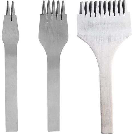 Set aus 3 Stahl-Lederlochern, 2+5+10 Zähne, DIY-Handahle für Lederbearbeitungswerkzeuge (3,38 mm) (1/5)