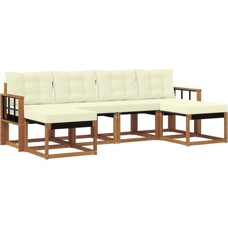 Set di divani da esterno con cuscino 6 pz Salotto da Giardino Naturale e Crema (1/5)