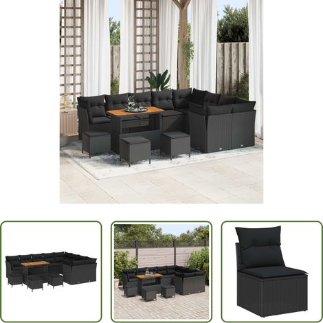 Mobilier extérieur - Ensemble de canapé de jardin 13 pcs Noir polyrotin (1/5)