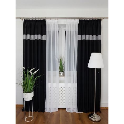 Cortina confeccionada con cinta cosida - negra, 250 cm x 145 cm (1/5)
