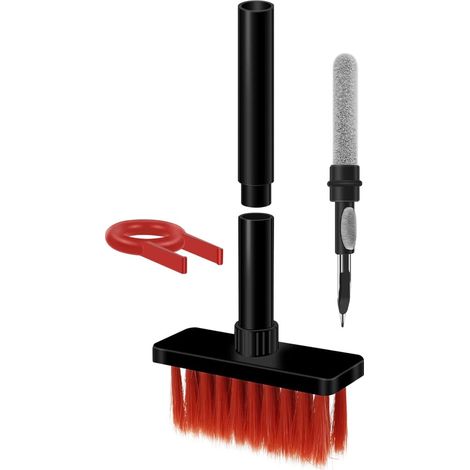 Brosse de Clavier 5 en 1, Kit Nettoyage Multifonction Clavier Écouteurs Casque Ordinateur, Extracteur de Poussière (Rouge Noir) (1/5)