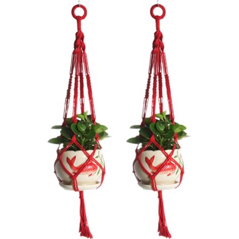 Panier Suspendu Pour Plantes - Filet Tissé À La Main En Coton Naturel - Pour Intérieur Extérieur Mur Plafond - 1 Pièce (1/5)