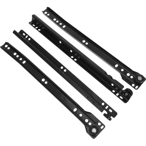 Lot de 2 glissières tiroir à fixation par le bas, en fer noir amortie, (1/5)
