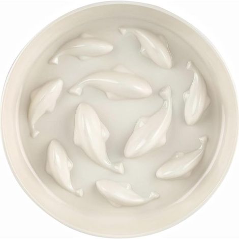 Distributeur de croquettes anti-glouton pour animaux de compagnie, en forme de poisson, lavable en machine (blanc) (1/5)