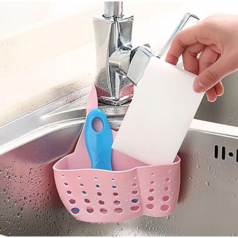 Set di 2 porta spugne da cucina, organizer regolabile per lavello, cestino sospeso per spugna, spazzola e tappo del lavello (rosa)
