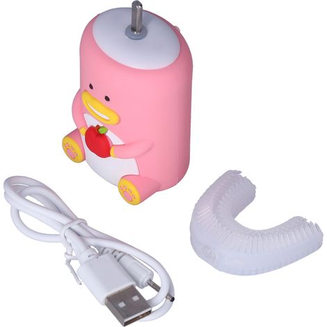 Elektrische Zahnbürste mit Vibration, 4 Lagen Silikon, U-förmig, niedliche automatische Zahnbürste für Kinder, Rosa (1/5)