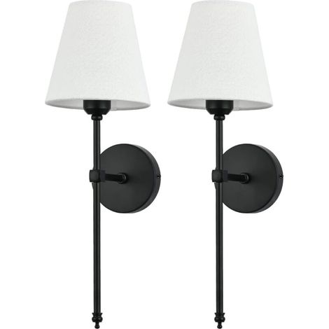 2 pezzi Applique da parete per interni, lampada da parete con paralume in tessuto bianco, lampada da parete in metallo per bagno, camera da letto, soggiorno, corridoio, attacco per lampadina E27 [clas (1/5)