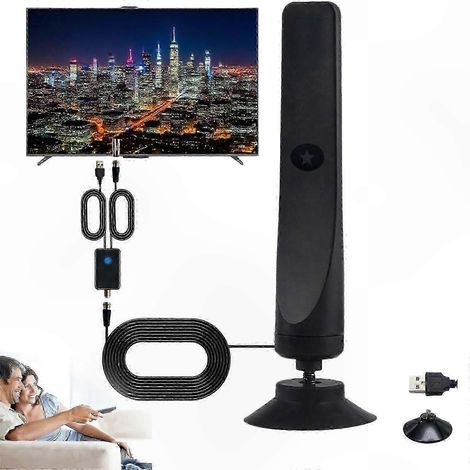 Antenne TV HD 100 chaînes, portée 80 km, câble 3 m, usage intérieur/extérieur, réception numérique claire, fixation murale incluse, idéale pour maison et camping. (1/5)
